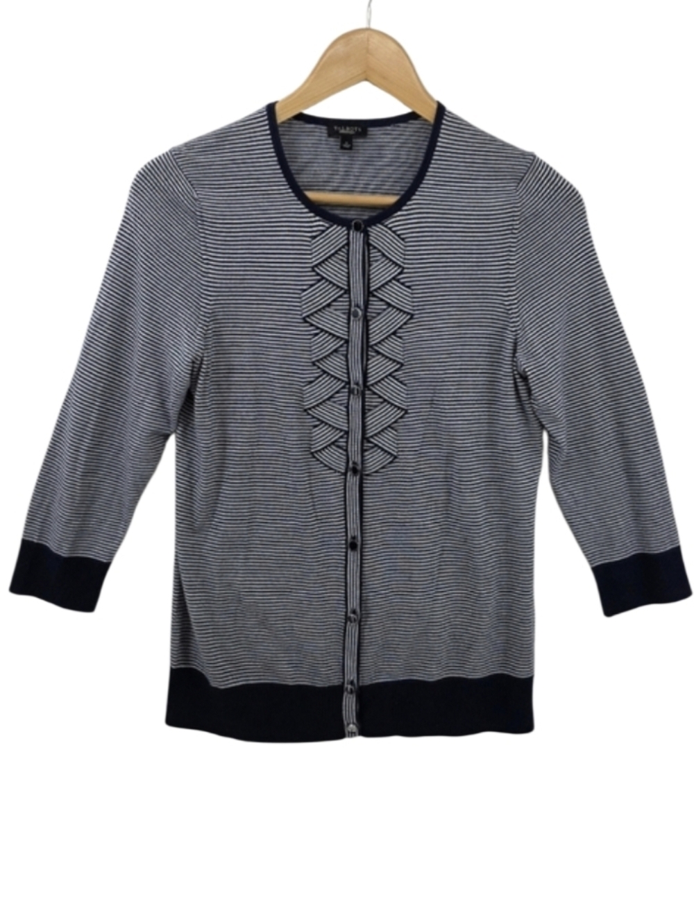 Talbots Navy & White Striped Cardigan Women's Size Small 3/4 Sleeves